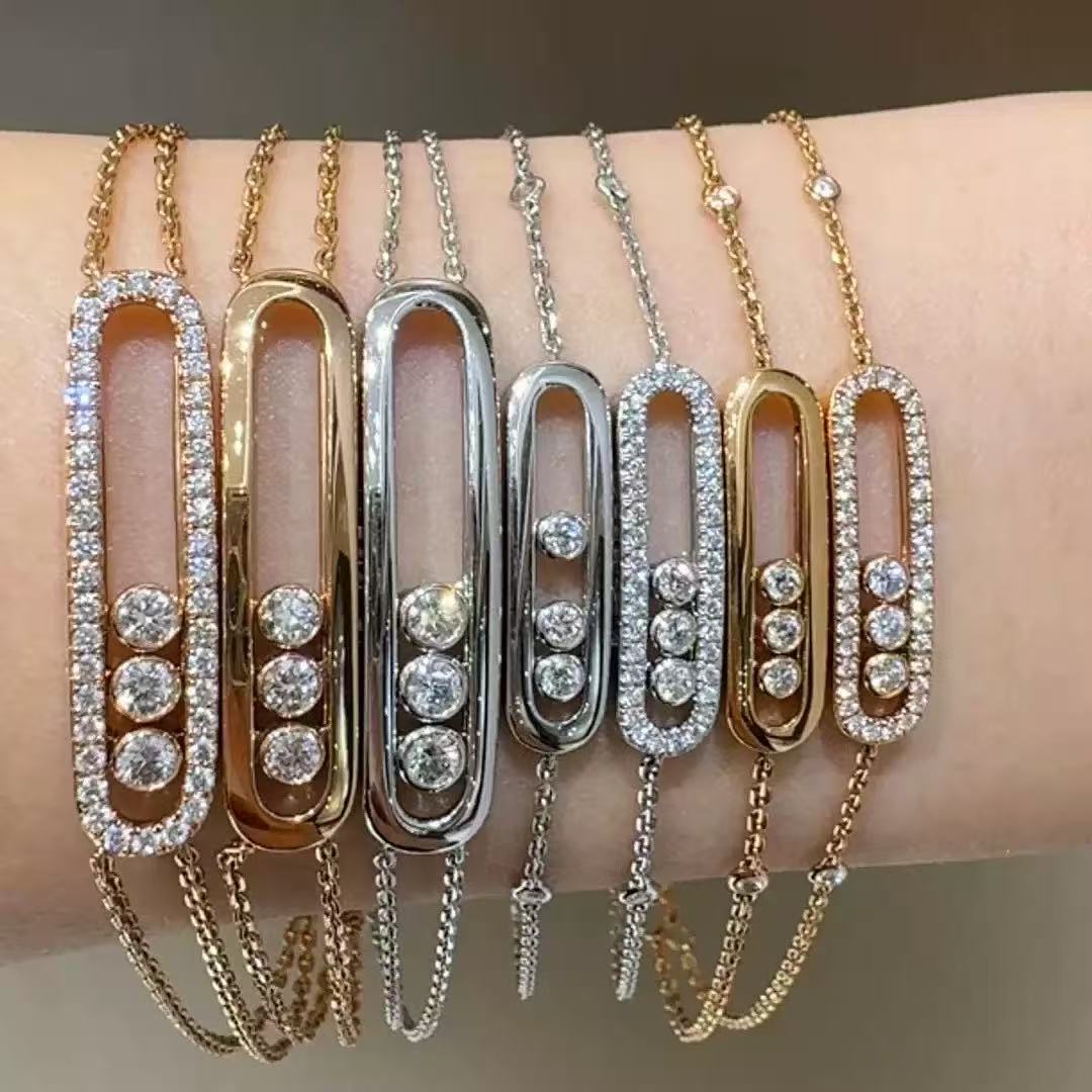 High quality dynamic moissanite diamond bracelet designer pin chain V gold bangle jewlery designer women move bracelet 3 color bracelet accessorie c