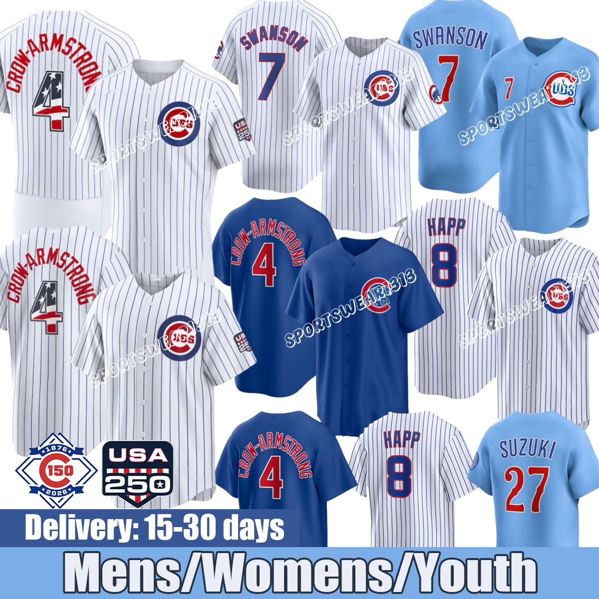High Quality Chicagoes Cubsjersey Baseball Jerseys 150th Anniversary 7 Swanson 4 Crow Armstrong 27 Suzuki 8 Happ 18 Imanaga 30 Tucker tokyo serie