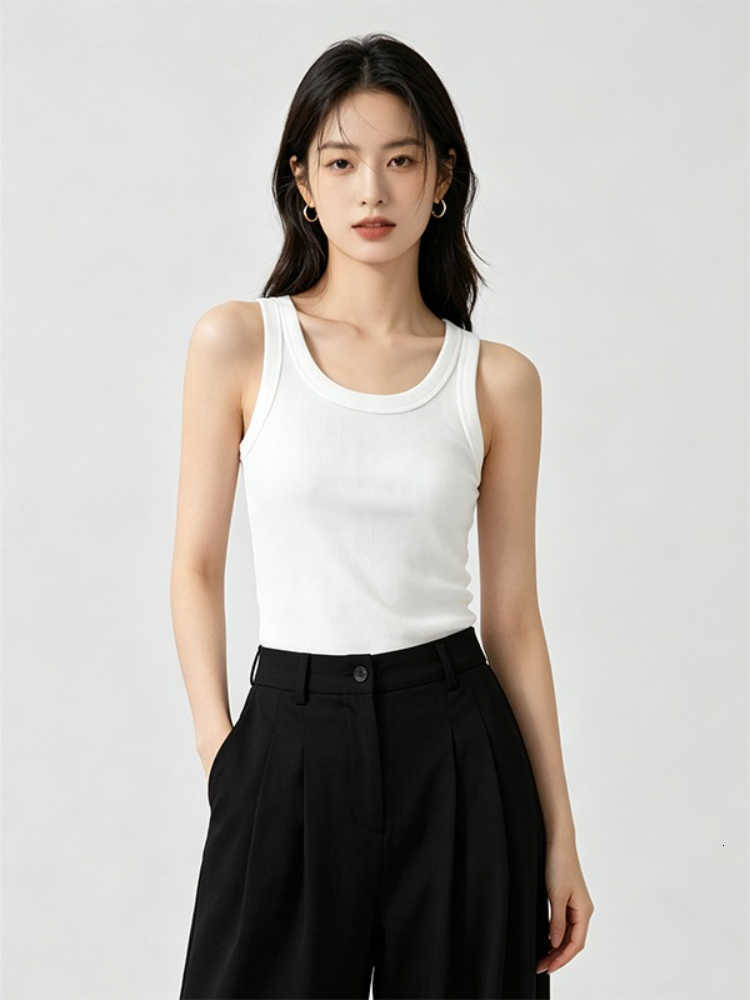 Versatile Korean Color Style Solid Slim Fit Camis 2026 Summer New O-Neck Ribbed Women Tank Top Minimalist Casual Top M260623