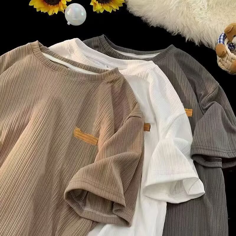 Short-Sleeved Men's Ice Silk T-Shirt, Summer Thin Style, Korean Version, Loose Fit, Student Quick-Dry Trendy Round-Neck Top With Cool Feel