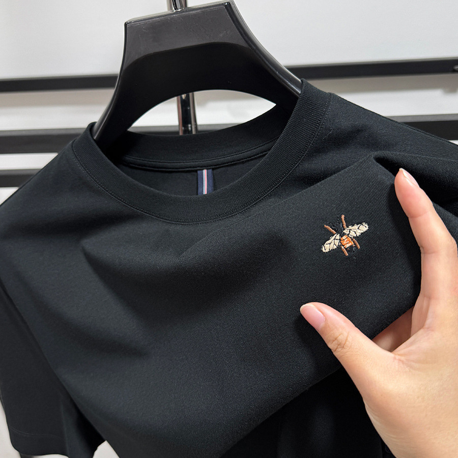 Luxurious Designer's New Pure Cotton Short-sleeved T-shirt For Men. Summer Loose-fitting Men's Round-neck T-shirt With Embroidery.