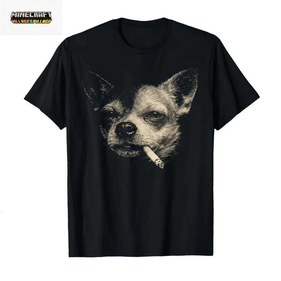 Funny Smoking Chihuahua Vintage Y2K Grunge Dog T-shirt For Men Women 100 Cotton T Shirts Short Sleeve Tops 0112-1 L260623I2TH