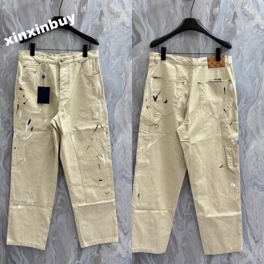 xinxinbuy Men women designer pant Splashed ink printing letters embroidery hand-drawn doodle denim Casual pants black blue yellow khaki S-2XL