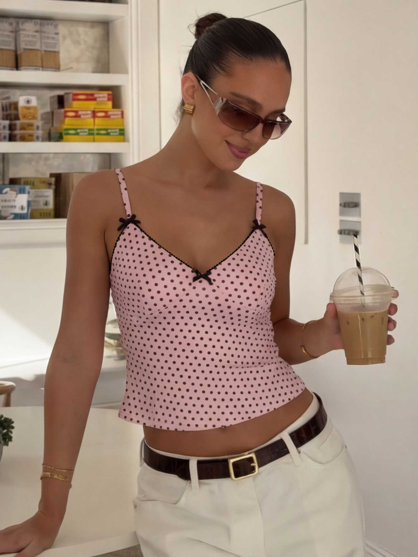 Backless Dulzura WomenS Bow Sexy Collar Polka Dot Camisole Sexy Causal Slim Fit Top Party Vacation Beach Style Summer Clothes M260623