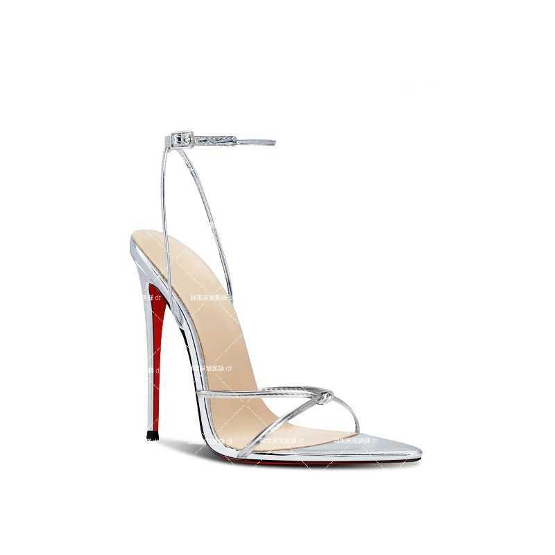 One New Type Word Buckle Pointed Strap High Heels Womens Silver Sexy Fashion Large Sandals T260623