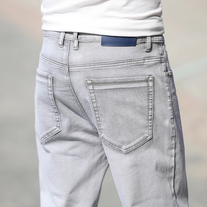 2026 Summer Mens Straight Loose Thin Jeans Simple Casual Clothing Lightweight Cotton Stretch Light Grey 260623