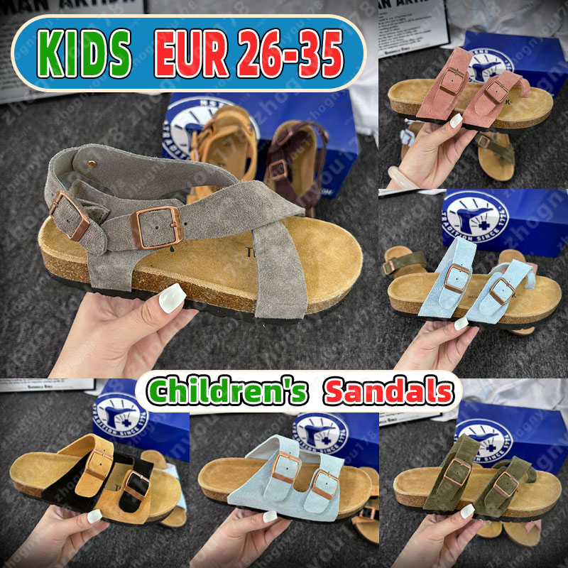 Kids berkinstocksandal slippers Childrens Boston clog sandals designer Soft Footbed Clog uede clogs sandals black gray silver leather fashion slides