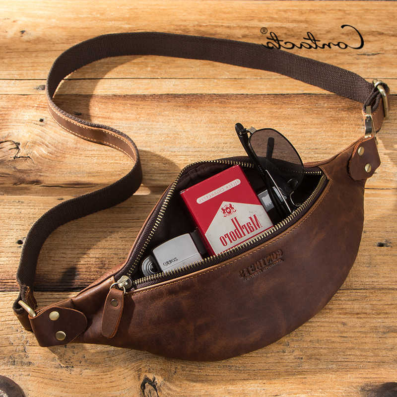 Horse CONTACTS Genuine Leather Crazy Waist Packs For Men Travel Fanny Pack Single Shoulder Bag for Phone Male Chest Bags 2023 H260623