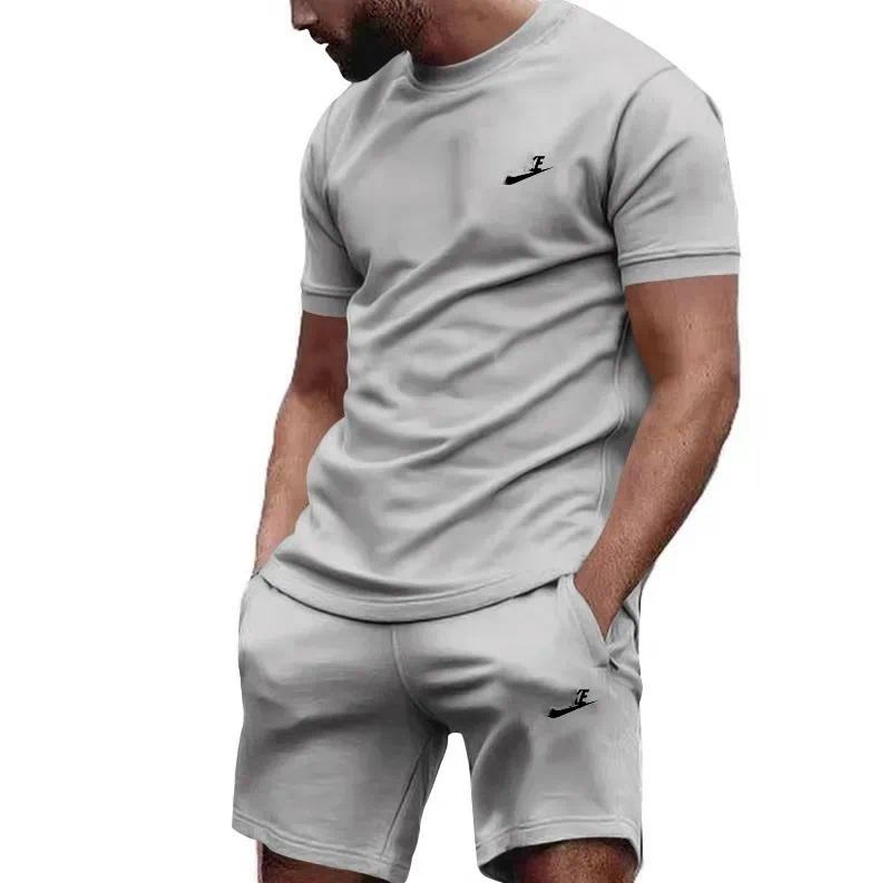 2026 Summer Men's 2 Piece Sportswear Set Short Sleeve Cotton T-Shirt And Shorts Casual Breathable Tracksuit For Workout Daily Wear Streetwear O