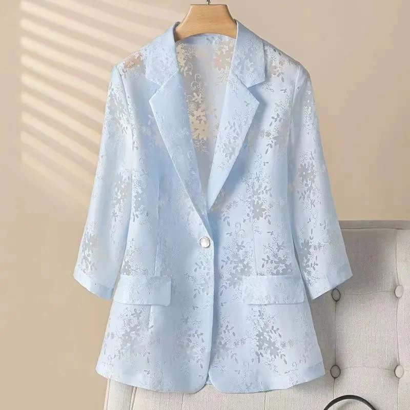 Women Lace Blazer Jacket Summer Eugen Sun Protection Foreign Style Slim Hollowed Out Seven Point Fashionable Suit Highend 260625