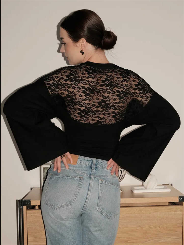 Tossy Black Printed Backless Tank Top Pullover For Women Loose Hollow Out Patchwork Long Sve Tees Female Summer Vest Pullover L26