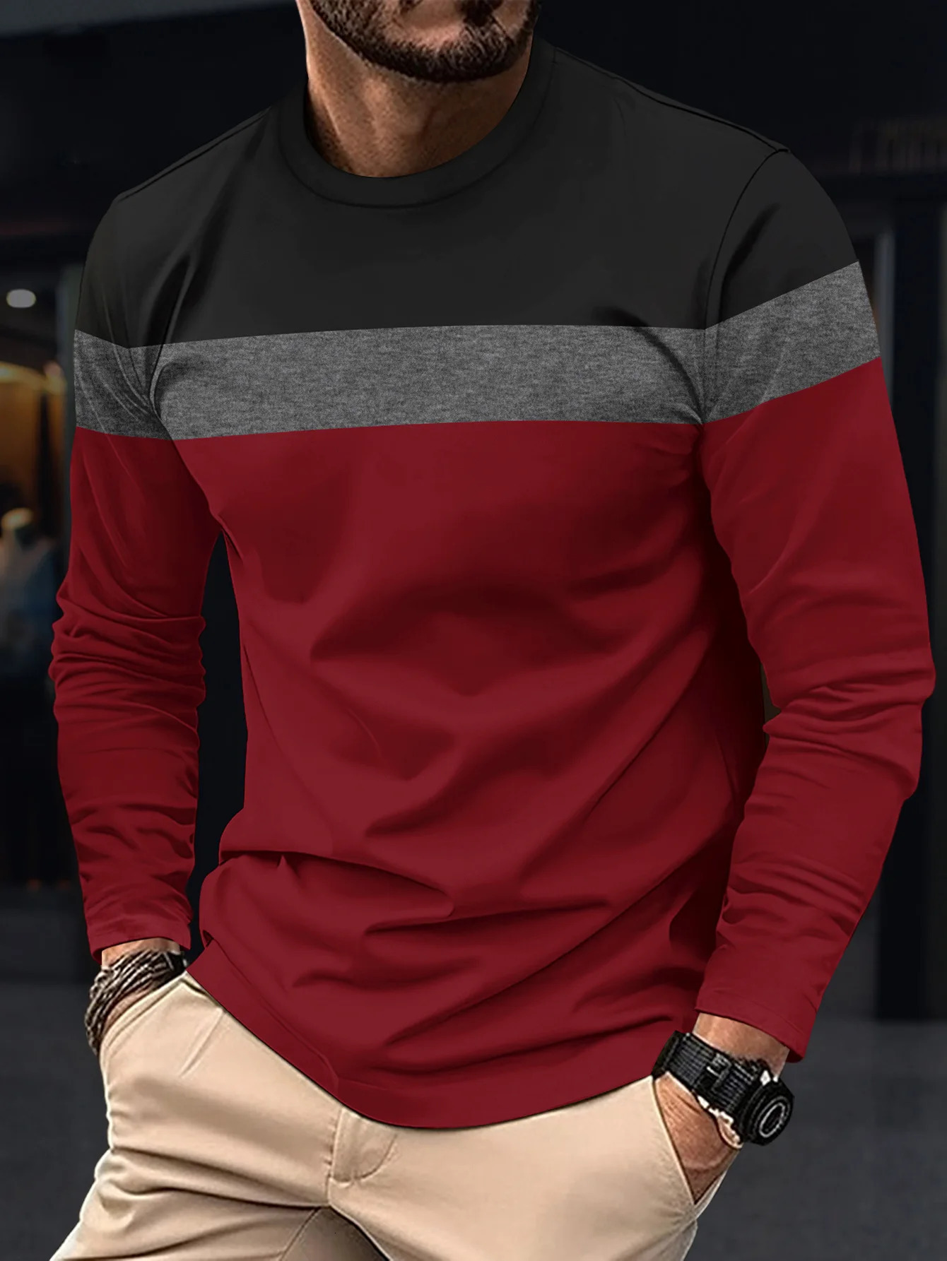 Mens Casual Round Neck T-shirt Breathable Comfortable and Fashionable Long Sleeved T-shirt trend versatile casual tops 260623