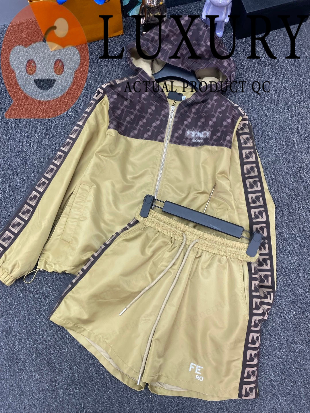 Vintage Geometric Ribbon Two Piece Set Hooded Blazer Luxury Classic Letter Print Jackets Shorts Co-ord Outfits High Street Hip Hop Activewear Run-image-1111822226
