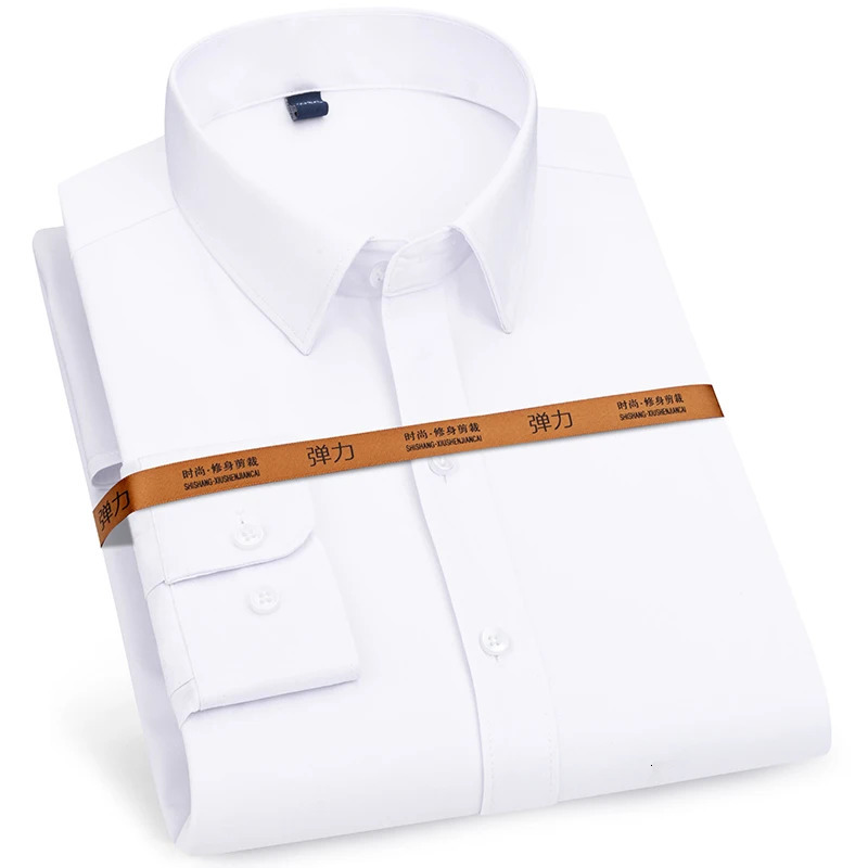 Mens Solid Color Business Shirt Formal Fashion Thin Classic Basic Casual Slim White Long Sleeve Social Shirt Men Clothes 260622