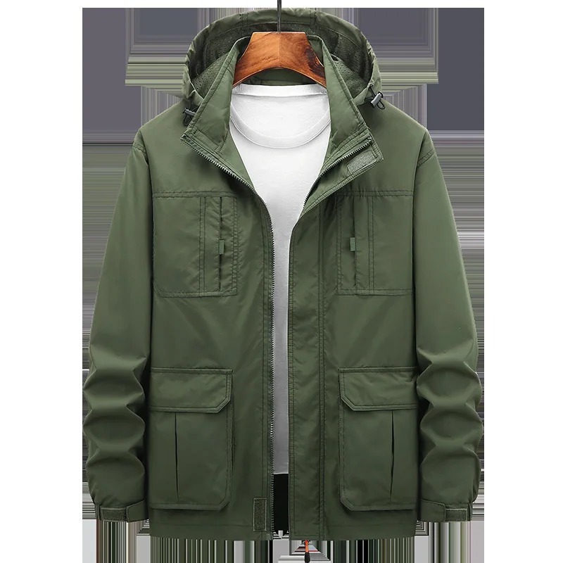 2026 SpringSummer Mens Windproof and Waterproof Lightweight Jacket with Multiple Pockets for Outdoor Leisure Large Size 260623