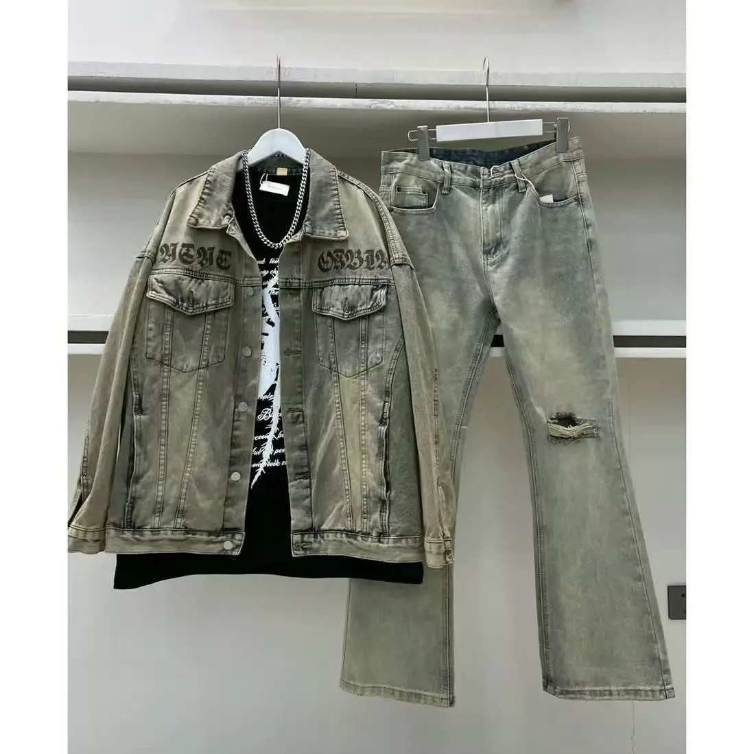 Spring Autumn American Denim Coats Set Classic retro Cowboy Jeans Trendy Casual Embroidered Jacket TwoPiece Sets 260623banjia