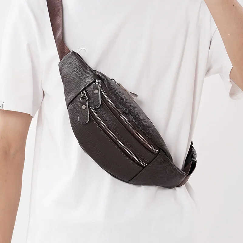 Bag Mens Waist Genuine Leather Multi-Functional Chest Pack Crossbody Bag Premium Cowhide Fanny Pack for Work Travel Sports H260623