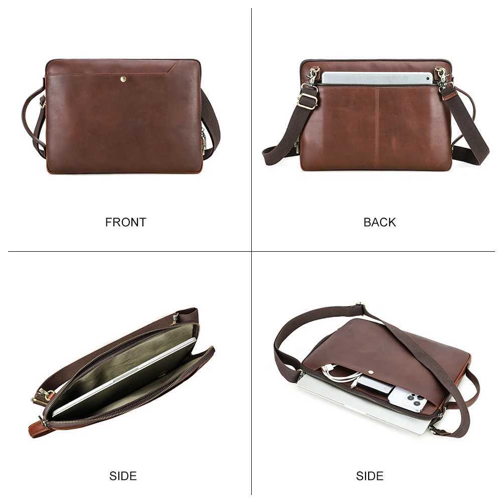 Bag Mens Genuine Leather Laptop For MacBook Pro Air 14 13 Handbag Crossbody Briefcase Bussiness Handbag With Shoulder Strap H2606231