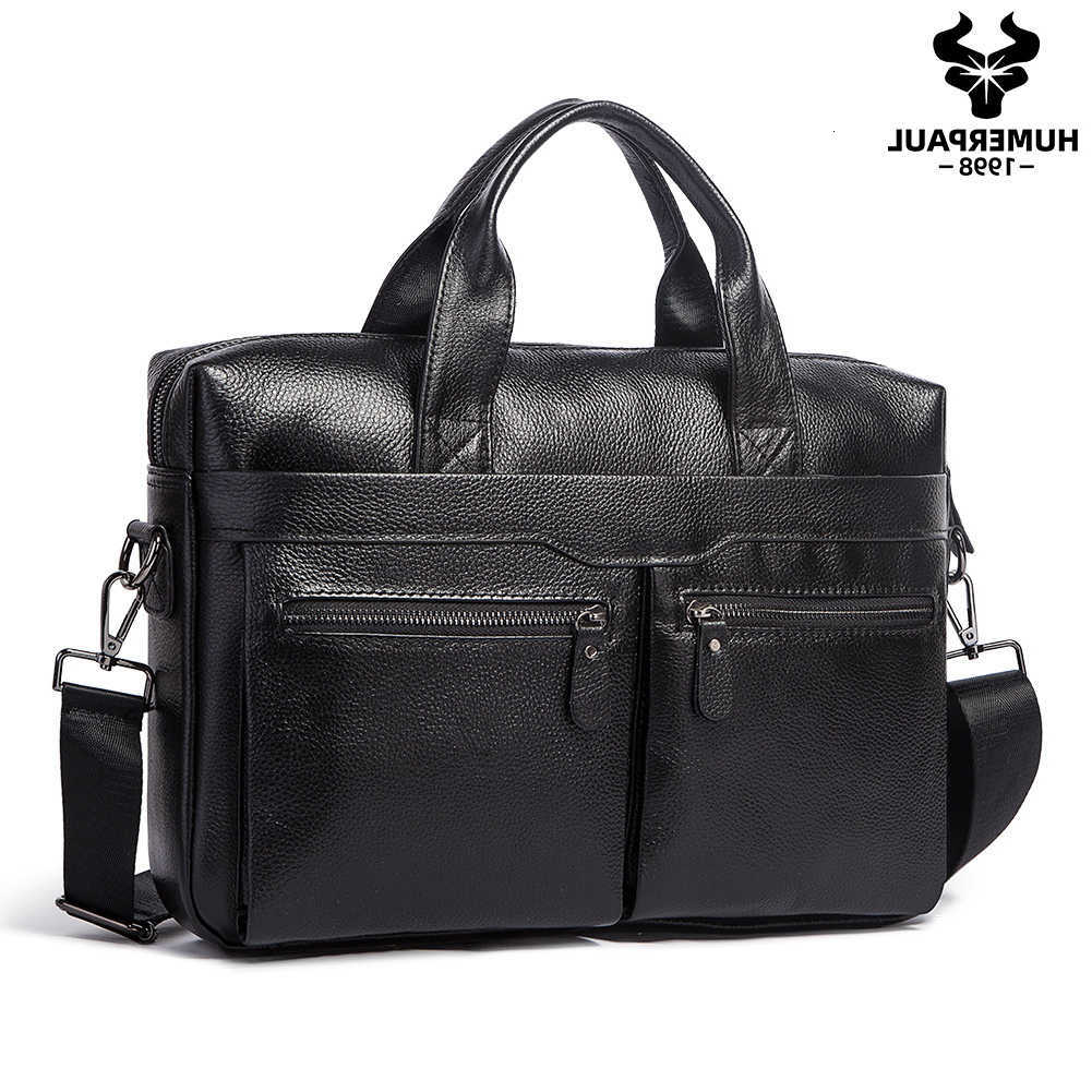 Briefcase HUMERPAUL Mens Genuine Leather Business Laptop Bag with Multiple Pockets Durable Handbag Shoulder Bags for Travel H260623