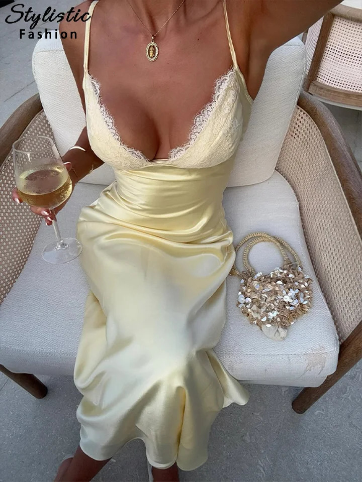 Elegant Womens Lace Patchwork Dress Slim Backless Spaghetti Strap Female Dresses 2026 Spring Summer Chic Lady Beach Robe 260622