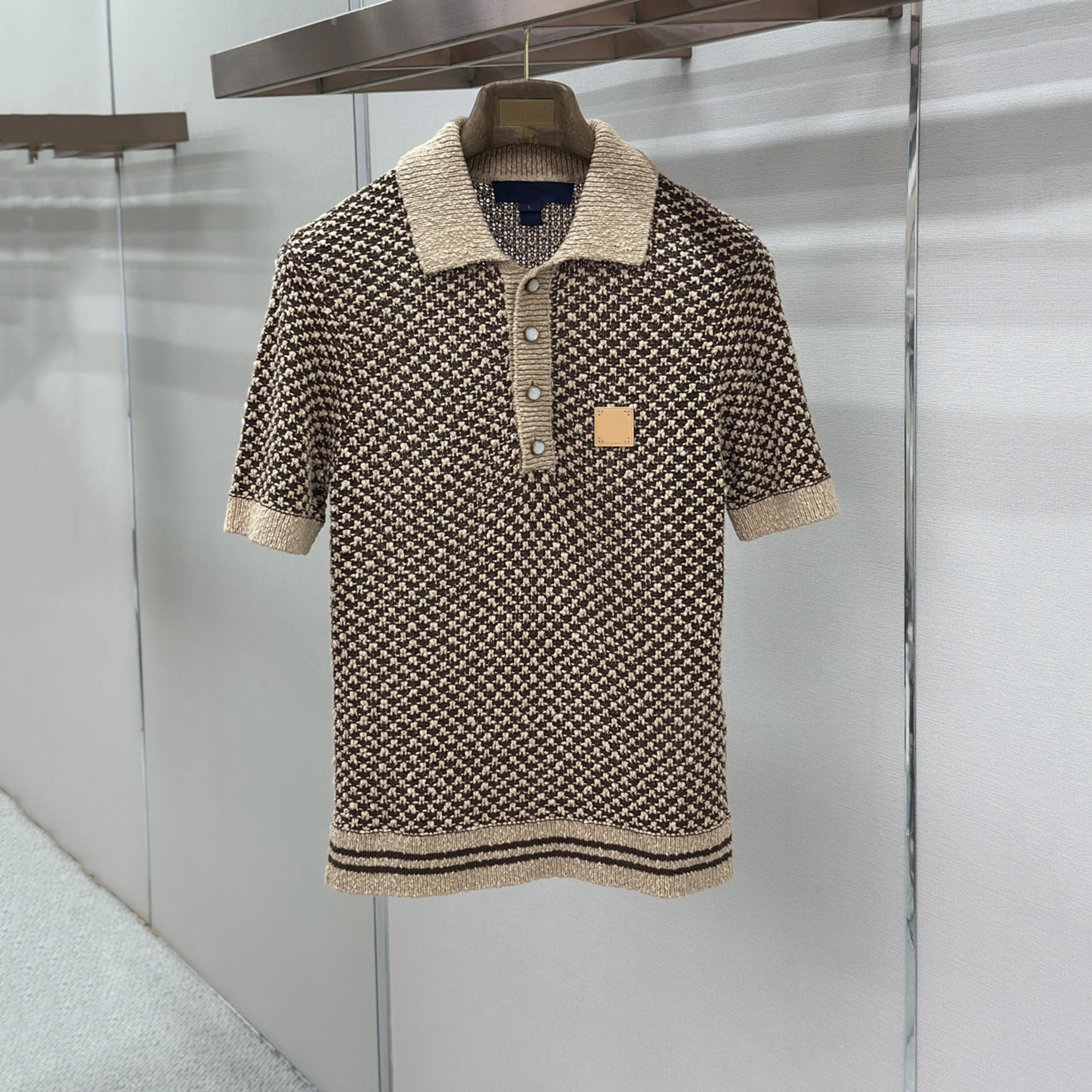 Designer Brand High Quality Men's T-shirt Polo Shirt Thousand Bird Grid Knitted Men's Polo Shirt Business Fashion Wear Short Sleeve Shirt