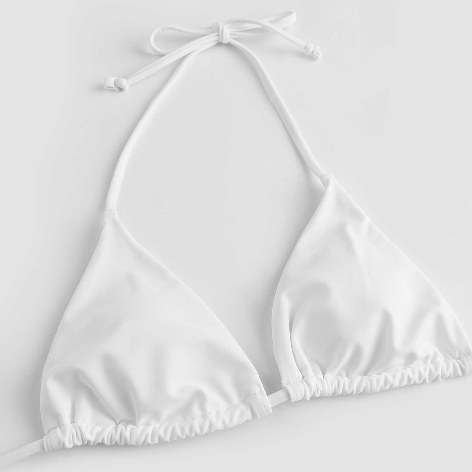 2026 Summer Womens Solid Color Swimwear Halter Bikini Set Bra with Side Tie Thong 2Pcs Bathing Suits Sexy Fashion L26