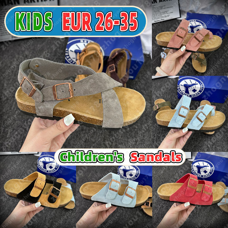 Kids berkinstocksandal slippers Childrens Boston clog sandals designer Soft Footbed Clog uede clogs sandals black gray silver red leather fashion sl