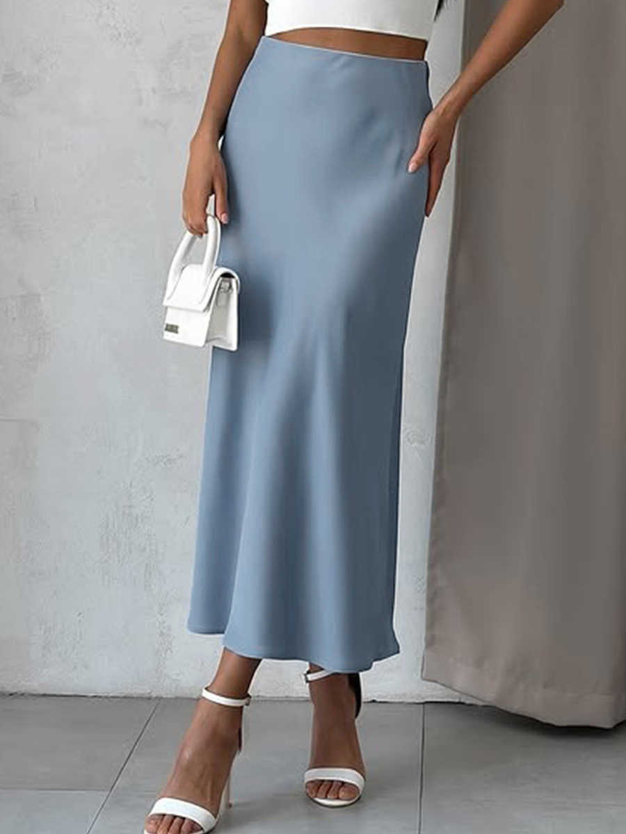 Wolfeel 2026 Spring Summer New Medium Length Skirt Womens Solid Color Skirt Satin Fishtail Skirt Temperament Elegant L26