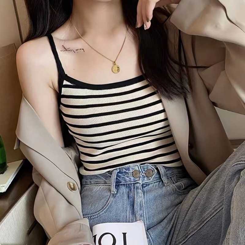 Spring Summer Crop Tops 2026 Striped Knitted Camisole Vest Sweet Versatile Tank Top Spaghetti Strap Beauty Back M260623