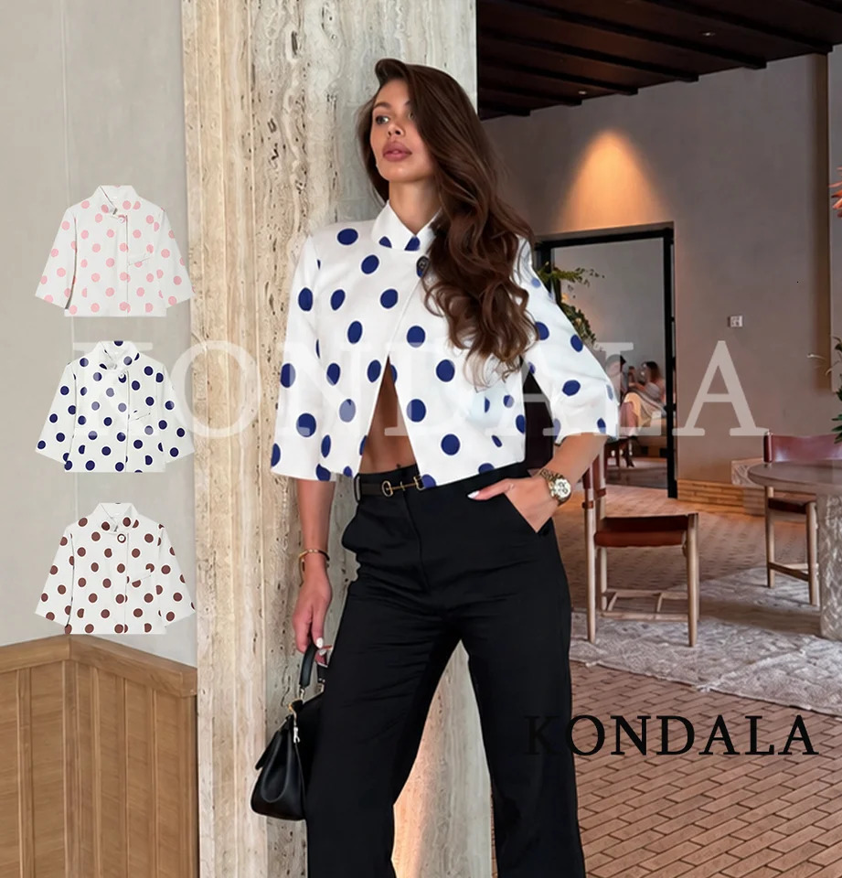 KONDALA Women Elegant Polka Dot Shortsleeved Blazers Holiday Casual Chic Short 2026 Summer Fashion High Street 260625