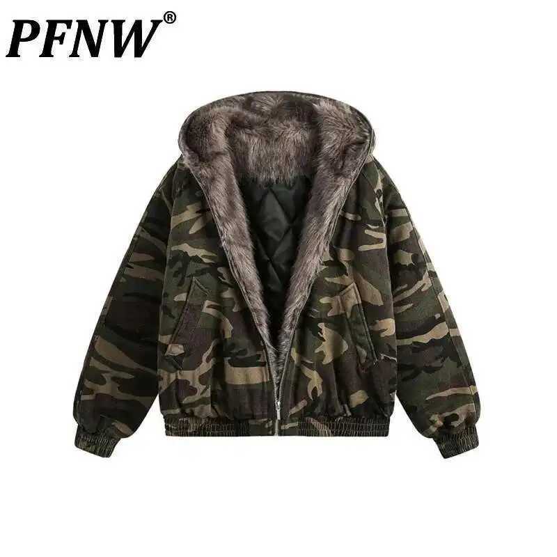 PFNW American Style Mens Padded Jackets Loose Flce Camouflage Thickened Casual Zipper Hooded Male Coats New Tide 2024 CPG2404 Q260623
