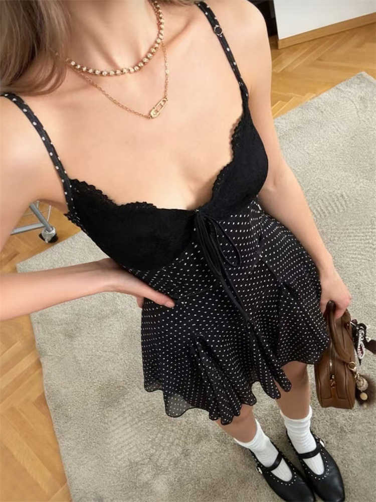 Tossy Black Lace See-Through Mini Dress For Women Lace-Up Contrast High Waist Backless Slim Party Dress Female V-Neck Dress 2026 L26