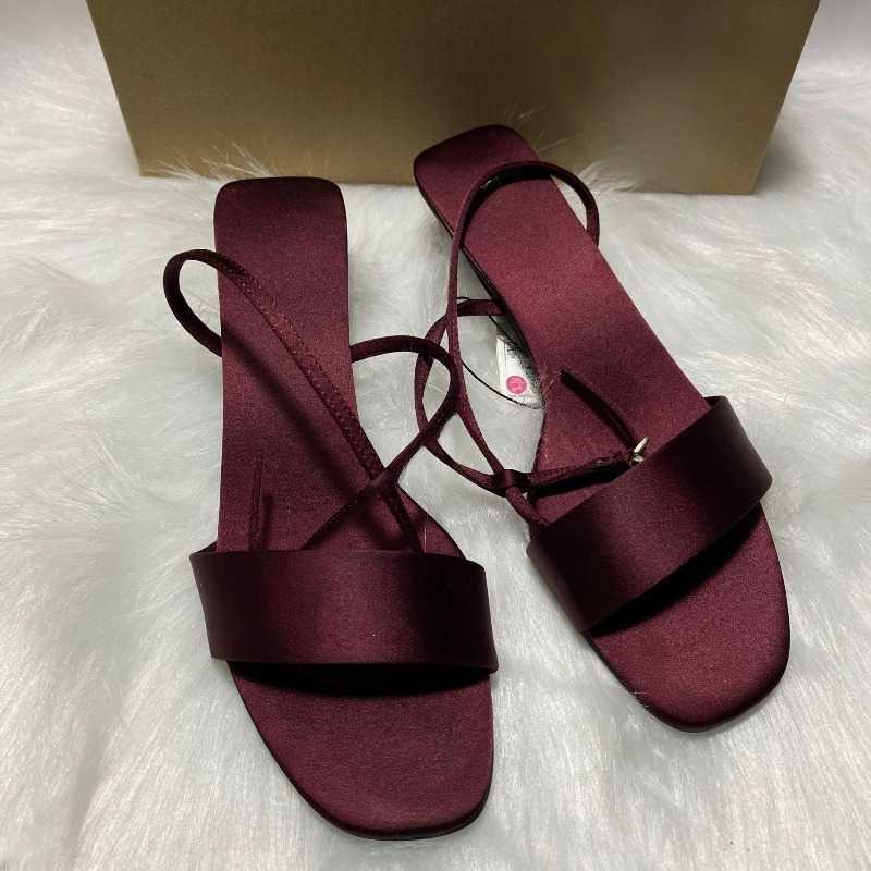 Satin Ankle Luxury Strap Low Heels Women Modern Sandals Summer Elegant Open Toe Brand Designer Large Size Female Office Shoes T260623
