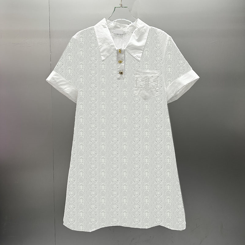 Robe creuse de luxe pour femmes, ample, ligne A, à revers, courte, Date d'été, robe basique blanche