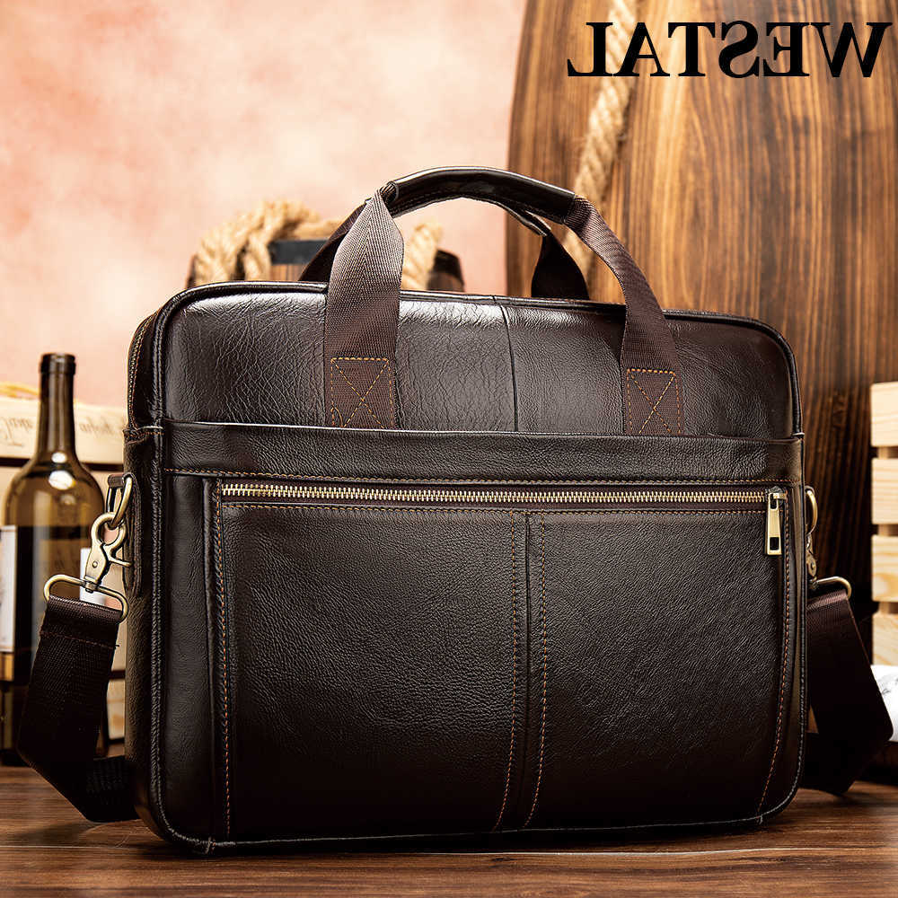 Mens Briefcases Messenger Bag WESTAL Mens Genuine Leather 14 Laptop Bag Man Leather Office Business Bags for Document 8572 H260623