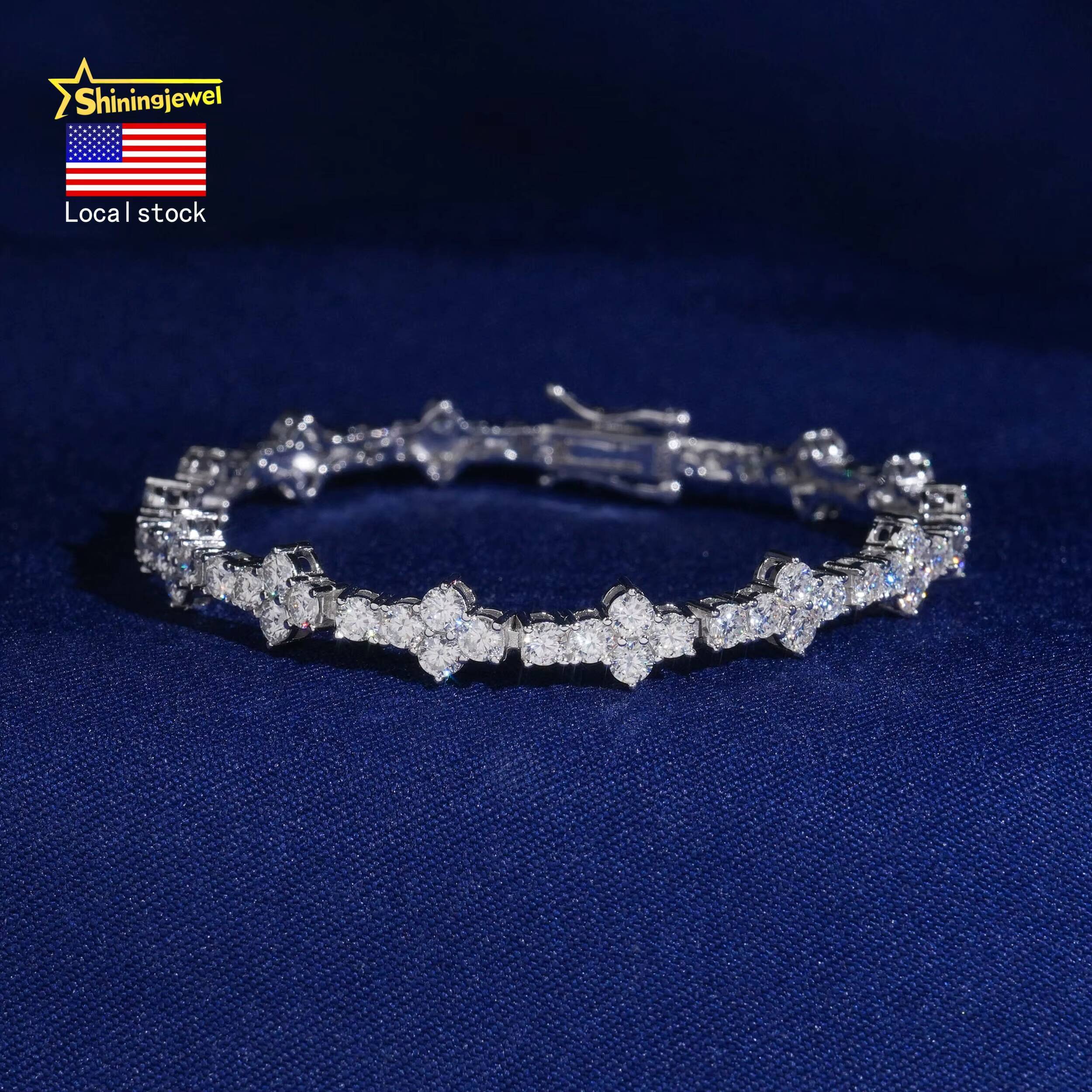 USA Warehouse Iced Out Jewelry 3mm Mini Cross Moissanite Tennis Bracelet Round Brilliant Cut 925 Silver Hip Hop Tennis Bracelet