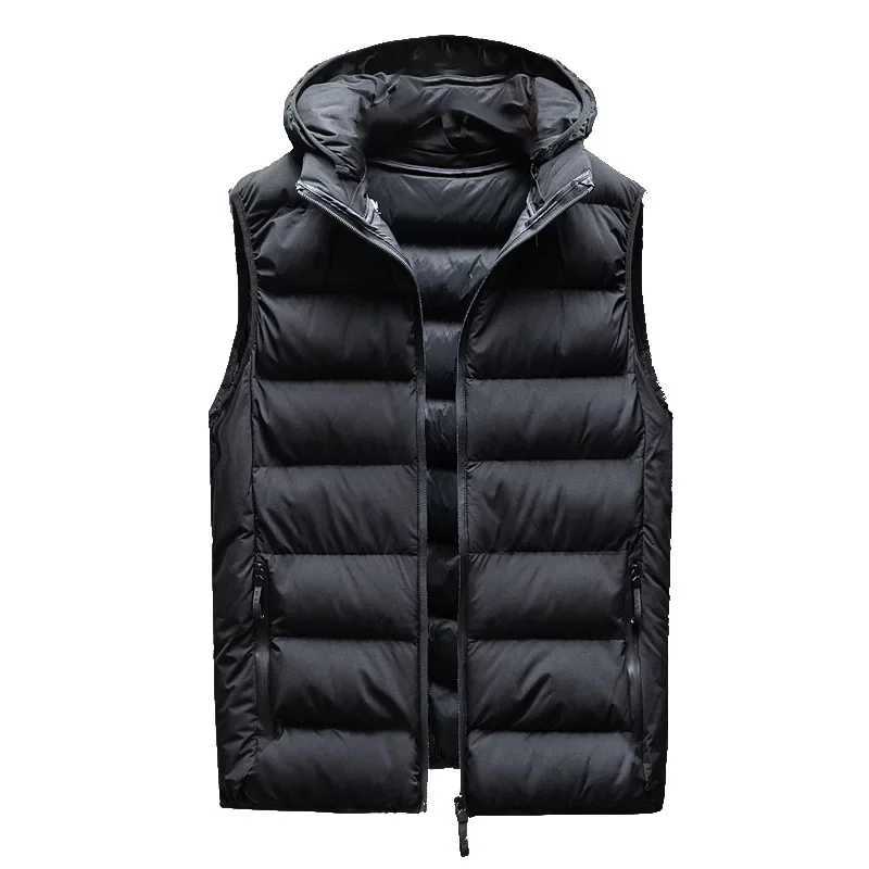 Autumn Men Windproof Warm Vest Jackets Winter Mens Down Vest Male Hooded Fashion Trend Zipper Hooded Stand Collar Solid Vest Q260623