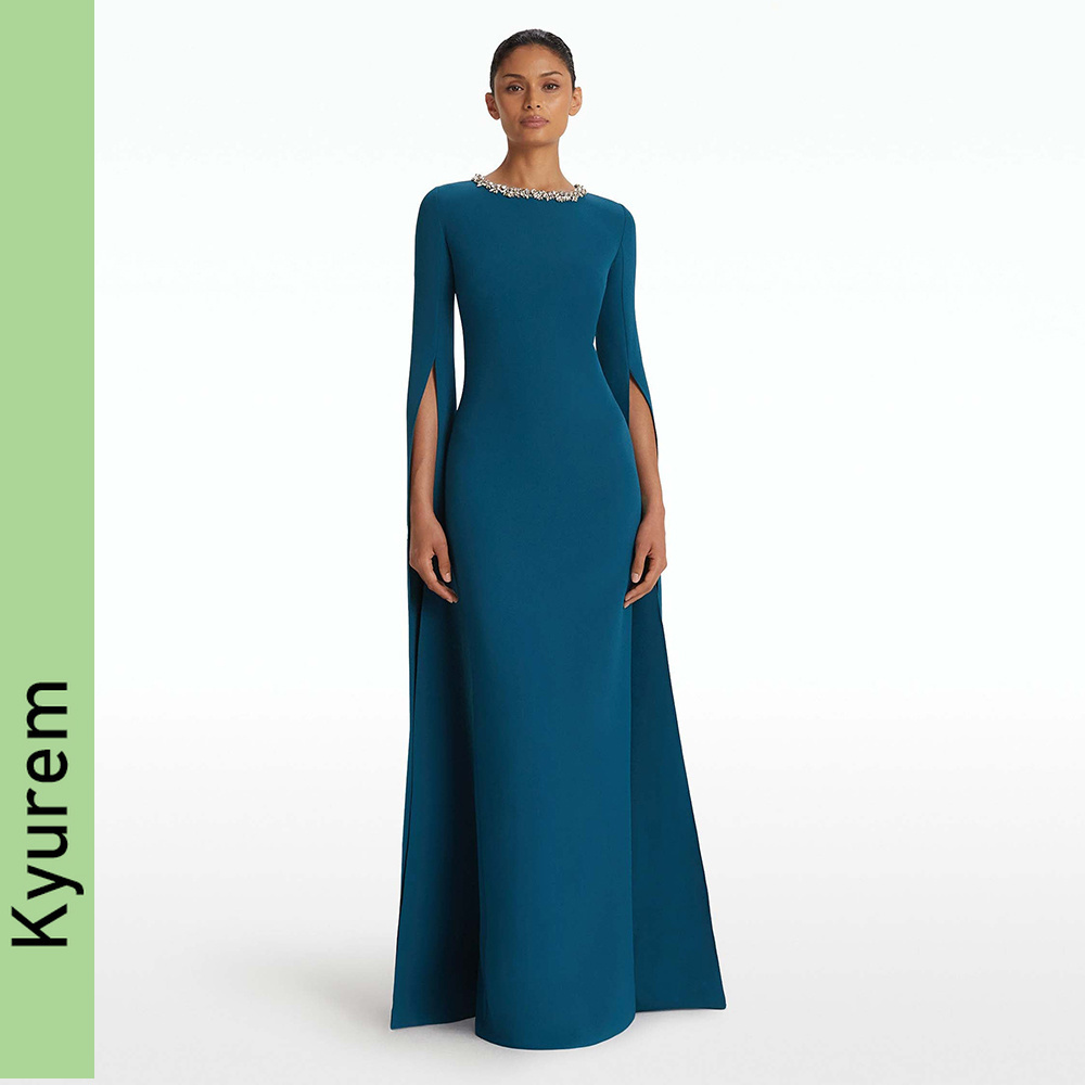 Elegant Prom Dresses for Women 2026 Cloak Sleeves Formal Wear Night Gowns Long Column Crystal O Neck Evening Dress Masquerade