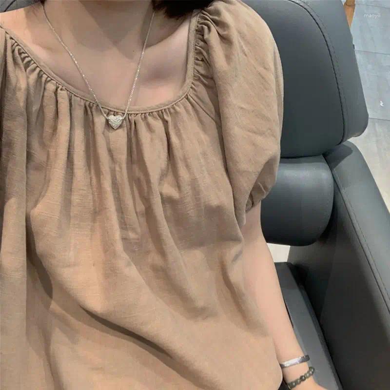 Women's Hoodies Korean Style Cotton Linen Top Summer Round Neck Bubble Sleeve Loose Slimming Fashion Personality T-shirt Thin Trendy