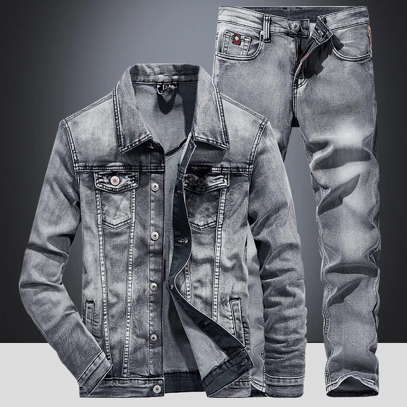 Spring Autumn Denim Suit Mens Slim Microstretch Twopiece and Jacket Jeans 260623banjia