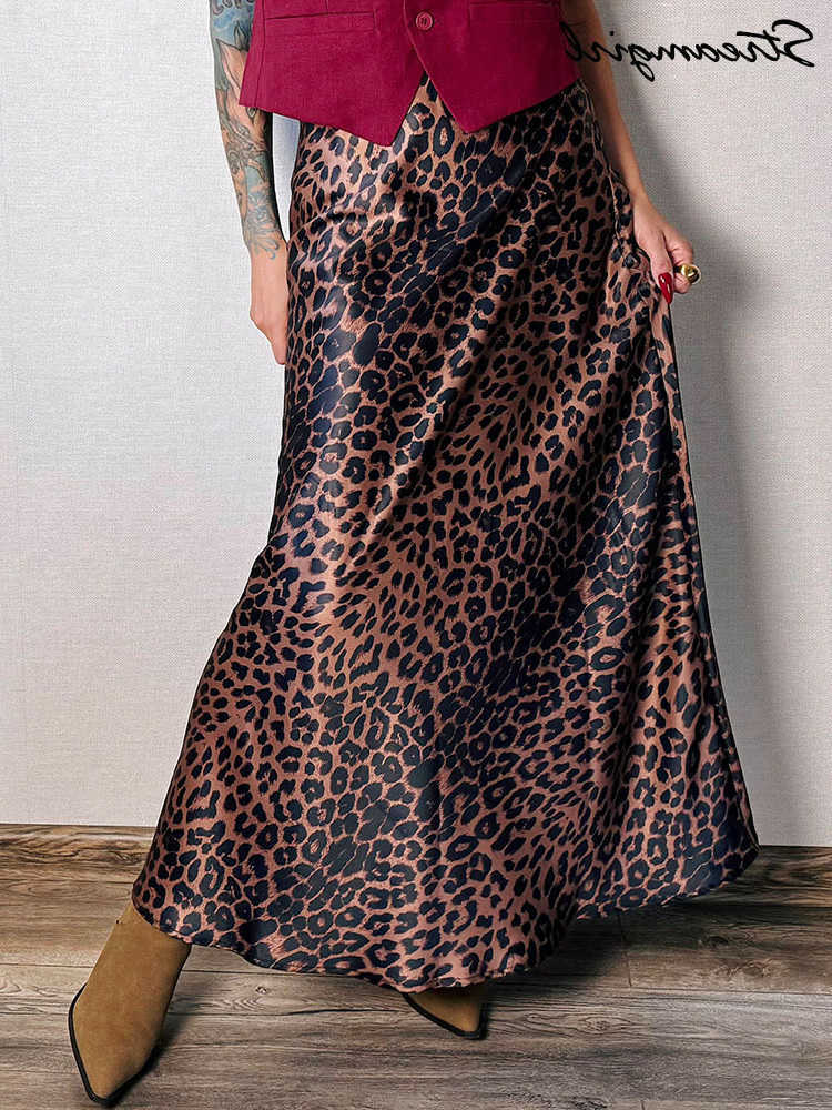 Elegant Long Leopard Skirts For Women Office Wear Slim A Line Ladies Skirt Elastic Waist Autumn Women Maxi Leopard Print Skirts L26