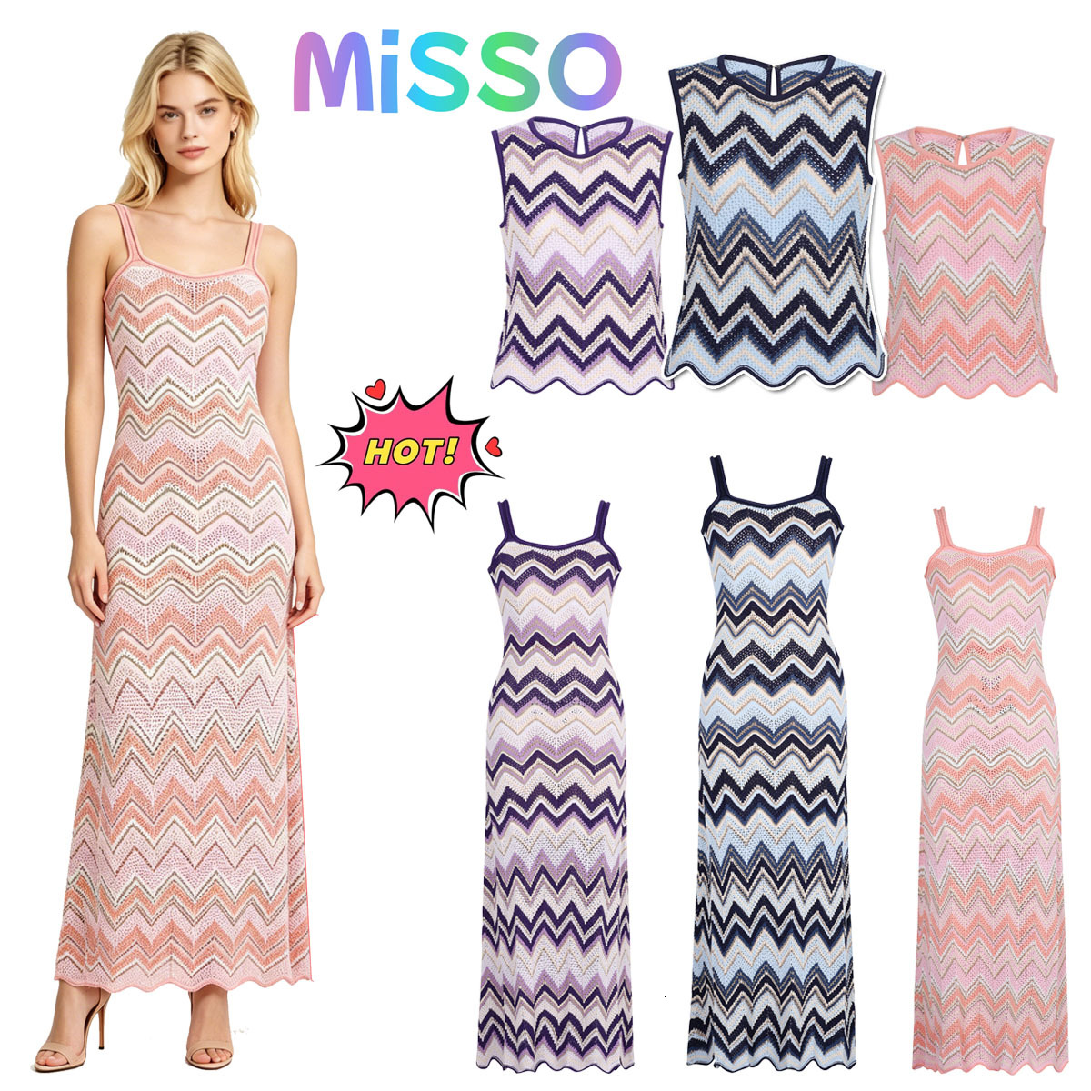 Elegant Sling Bodycon Long Dress Luxury Designer Hollow Chevron Knit Maxi Matching Top Misson dress Women For Beach Resort V Neck Slim Fit