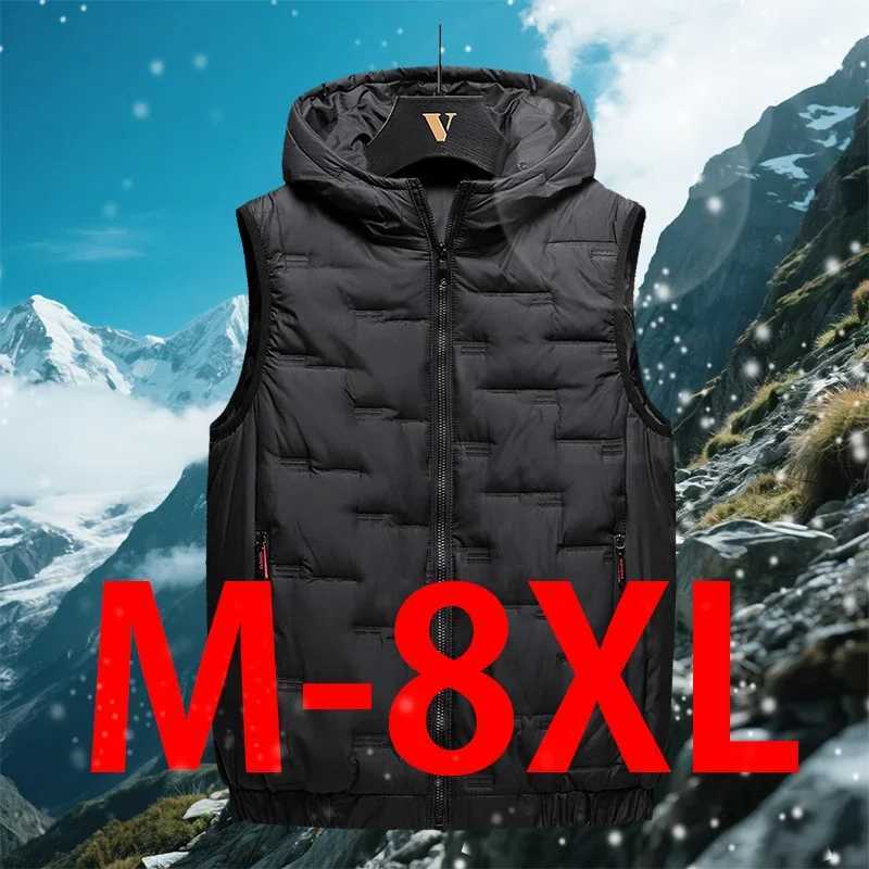 2025 New Winter Hooded Vests Mens Pleated Solid Padded Vest Windproof Warm Sveless Jacket Casual Thicken Parkas 8XL 7XL 6XL Q260623
