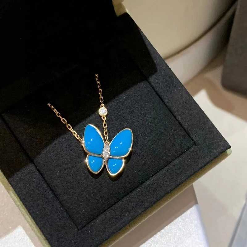 Natural Crystal Blue Stone Butterfly Pendants Necklaces for Women Fashion Classical Top Jewelry Z364 Q260623