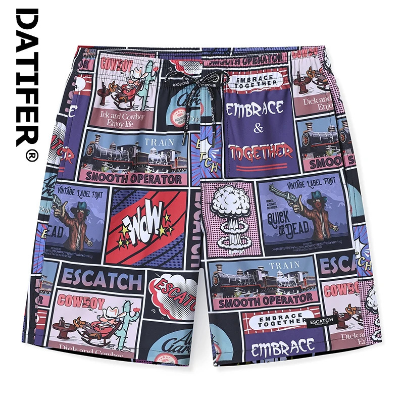DATIFER Summer 2026 Mens Shorts Polyester Surfing Breathable 2 In 1 Adjusted Waist Gym Beach Pockets Maillot De Bain Homme Board 260623