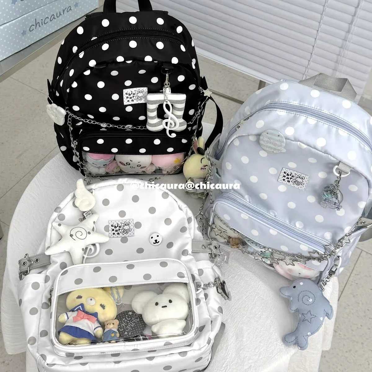 New Harajuku Sweet and Cute Ita Bag Dolls Bag for Girls Versatile Backpack Ins Style Large Capacity Polka Dot BackpackT260623