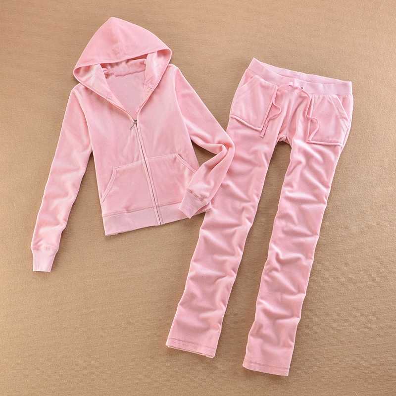 Solid Color Velvet Tracksuit 2025 Womens Zipper Top and Pants Suit Two-Piece Set L26