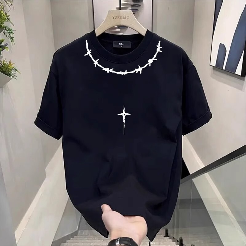 Men'S Printed Pure Cotton T-Shirt Men'S Eu American Style T-Shirt For Daily Wear Trendy Ins Summer New Fashionable Unisex Crew Neck Tee