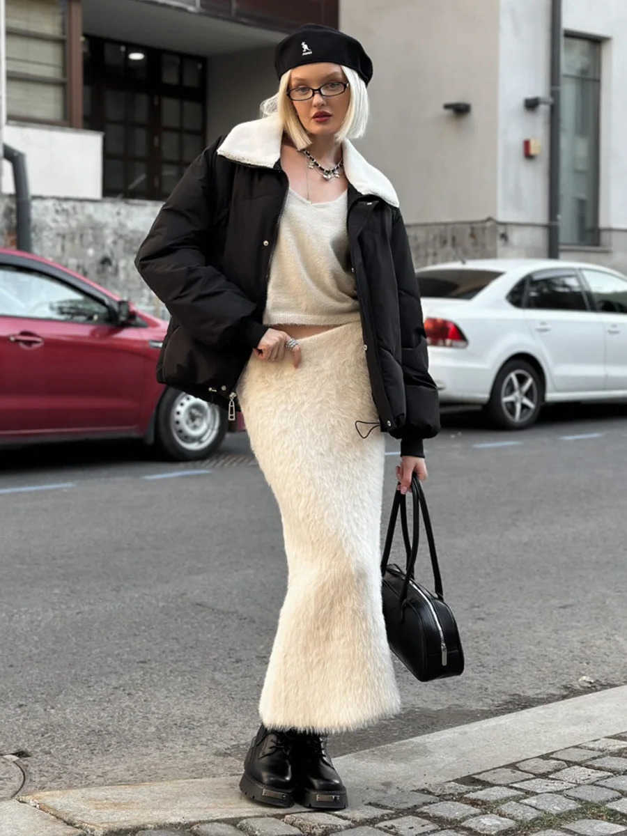 Wolfeel Autumn Winter New Womens High Waisted Slim Fit Knit Maxi Skirt Warm Windproof Trendy Long Skirt For Cold Weather L26