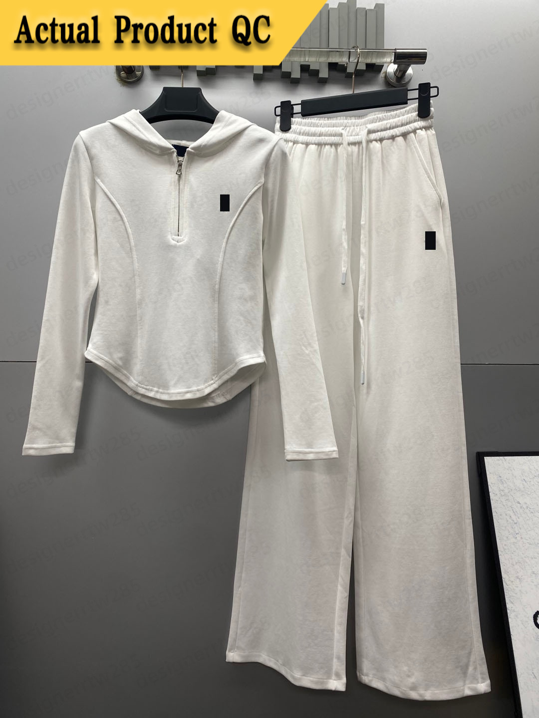 Luxury Designer Clothes Women Heavy Cotton Top White Embroidery Hoodie High Waist Pants Tracksuits Sweatsuits Matching Tracking Suit Sweatsuits-image-1111827108